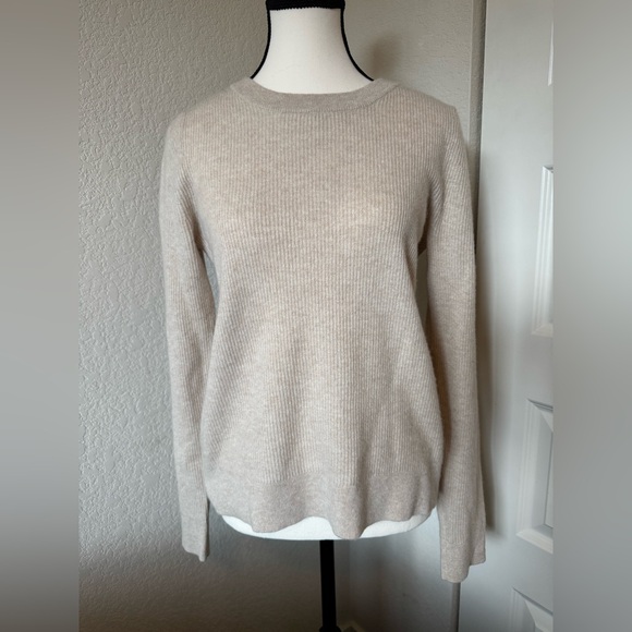 The Cashmere Project 100% Cashmere Puffed Sleeve Cream Sweater - Picture 1 of 11